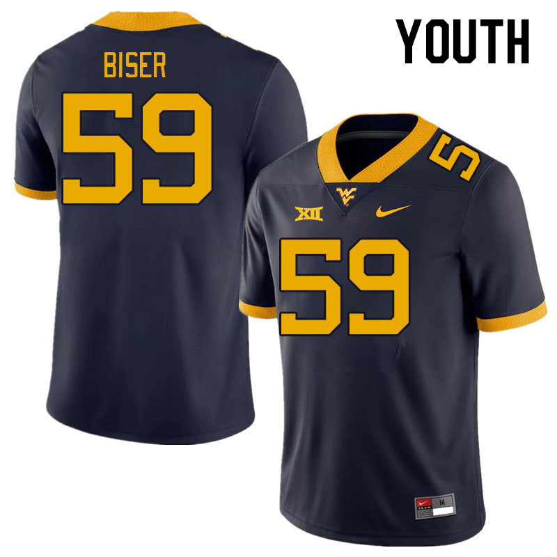 Youth #59 Jackson Biser West Virginia Mountaineers College Football Jerseys Stitched Sale-Navy